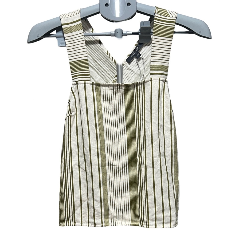 Laurel Grey Striped Sleeveless Tank Top w/ Criss Cross Back